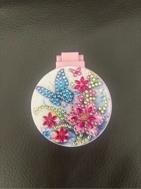 Hand Crafted Pink Compact Mirror Comb Combo